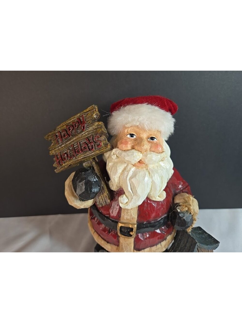 Resin Santa Carved Wood Look with Lantern Birdhouse